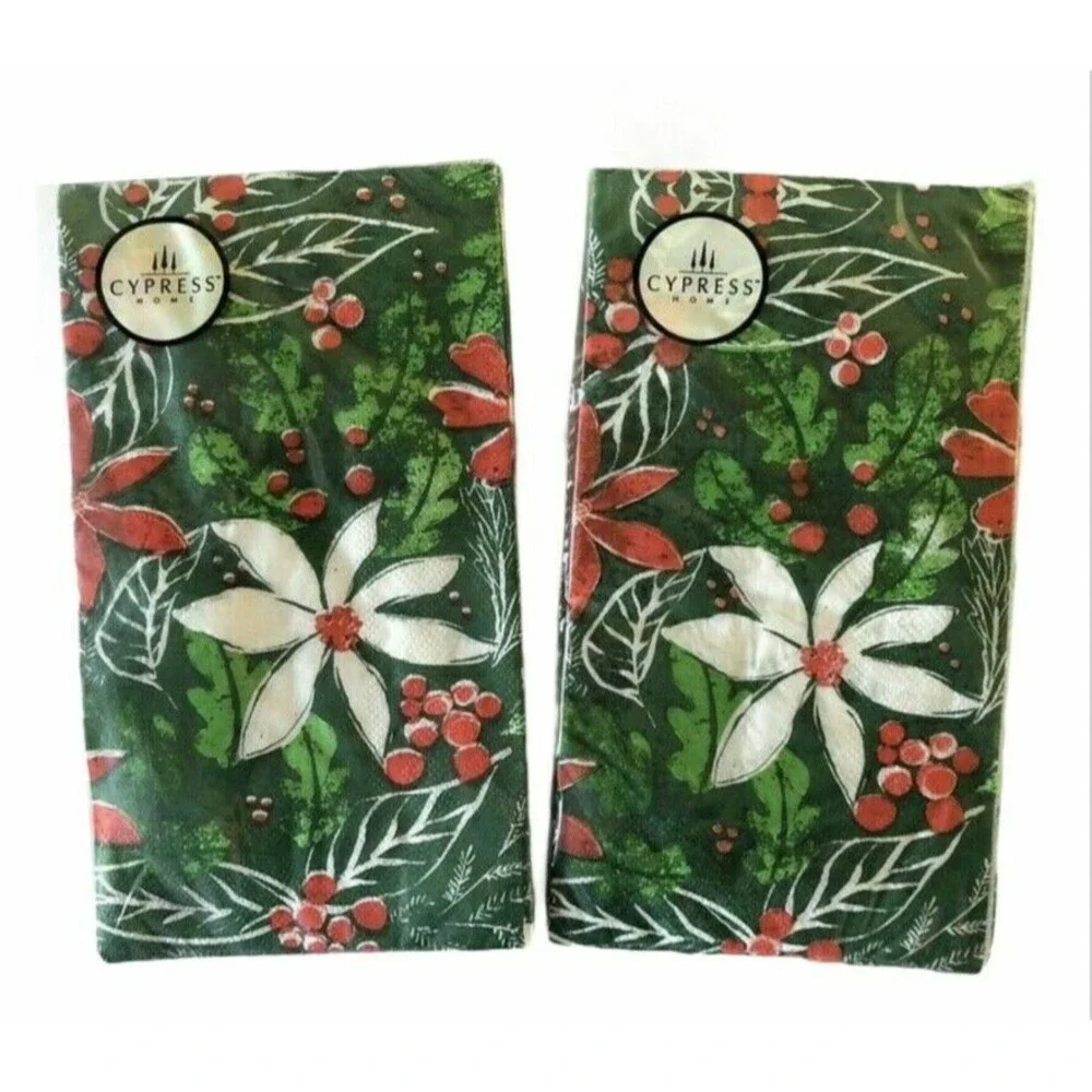 Christmas Cypress Paper Towels Napkins Set of 2 Poinsettia Holly 15 Ct Decoupage